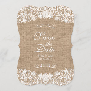Reserve A Data Rustic Country Burlap Lace Wedding Save-The-Date
