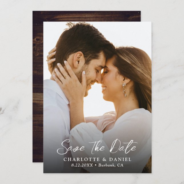 Reserve A Data Rustic Country Weding Photo Save The Date Card (Frente/Verso)