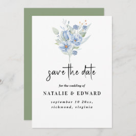 Reserve A Data rustic dusty blue watercolor flowers & leaves