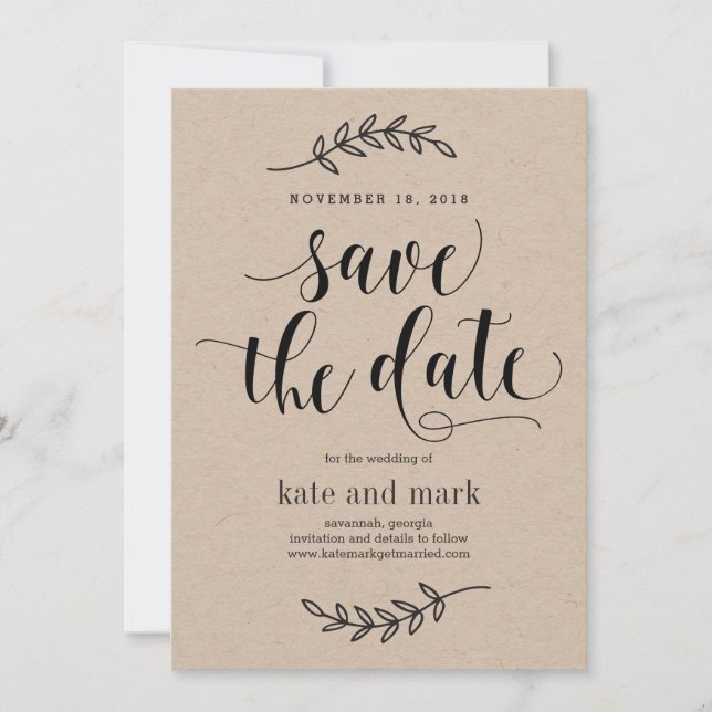 Reserve A Data Rustic Elegance Weding Save The Date Card Kraft (Frente)
