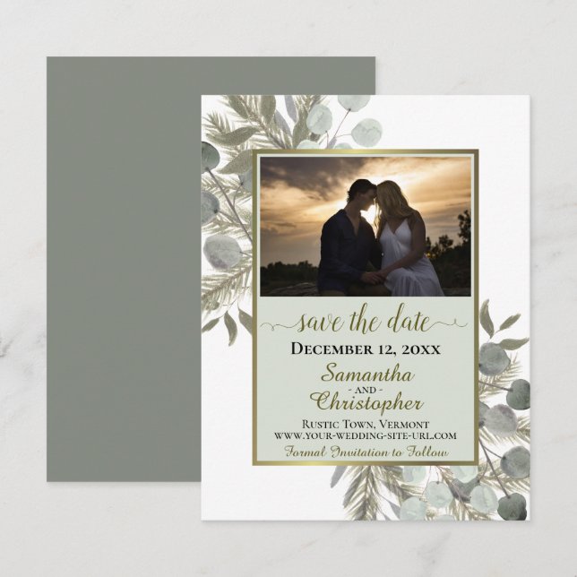 Reserve A Data Rustic Eucalyptus & Pine c/ Photo Sage Weding (Frente/Verso)