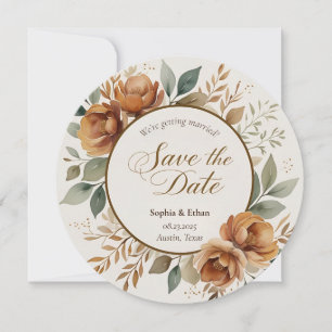 Reserve A Data Rustic Fall Floral Round Salvar a Data Casamento