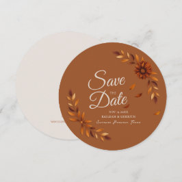Reserve A Data Rustic Fall Leaves Burnt Sienna Beige Wedding