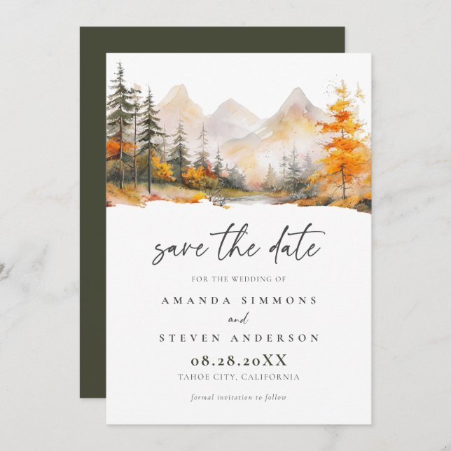 Reserve A Data Rustic Fall Mountain Pine Forest Wedding (Frente/Verso)