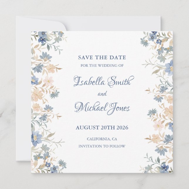 Reserve A Data Rustic Floral Boho Blue e Beige Wedding (Frente)