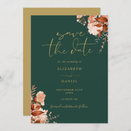 Reserve A Data Rustic Floral Emerald Green E Dourado Casamento