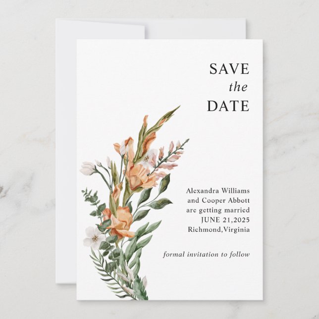 Reserve A Data Rustic Gladiolus Wedding Save the Date (Frente)