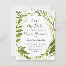 Rustic Green Wreath Weding The Date Card