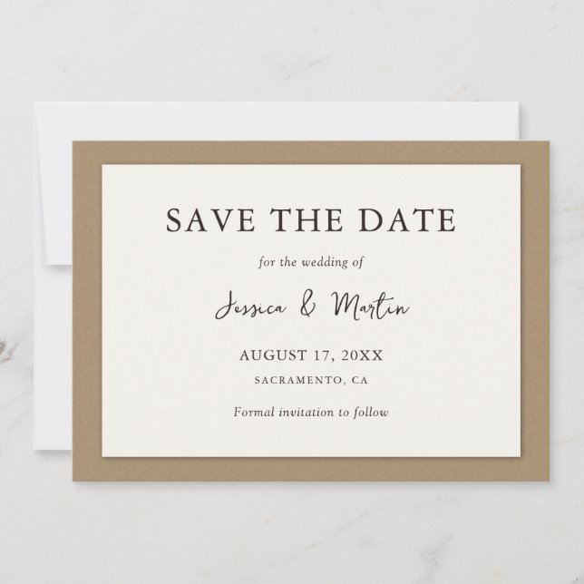 Reserve A Data Rustic Ivory Kraft Paper Casamento Salva A Data (Frente)