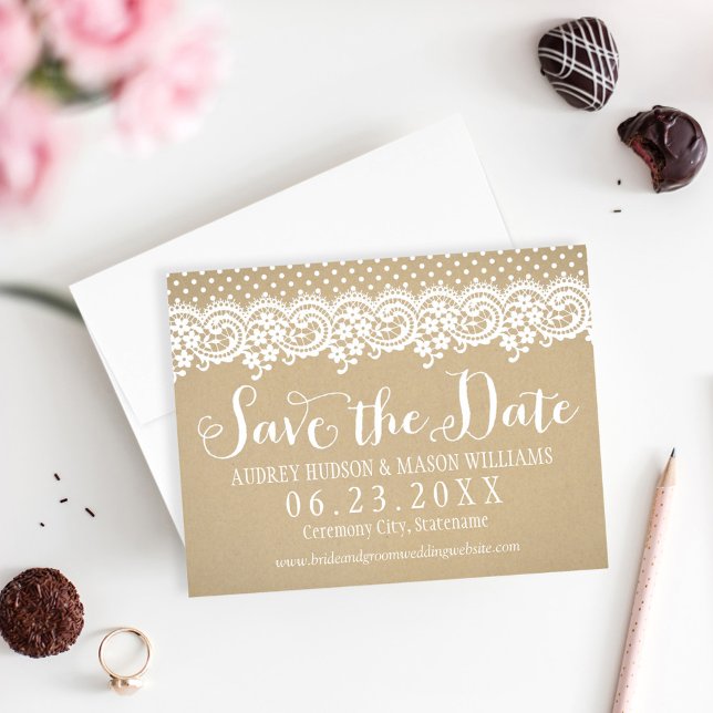 Reserve A Data Rustic Kraft e Lace Wedding (Criador carregado)