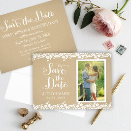Reserve A Data Rustic Kraft e Lace Wedding Foto