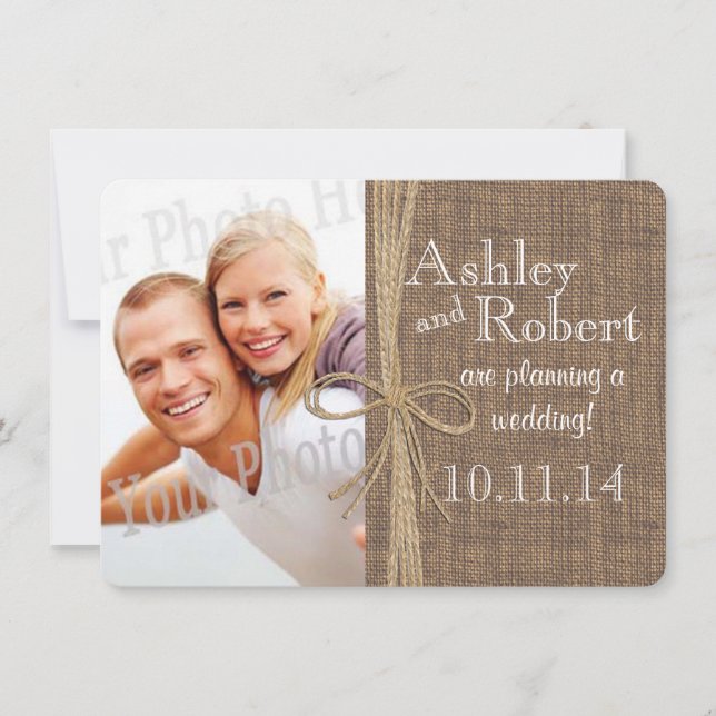 Reserve A Data Rustic Lace and Twine Photo Save the Date (O local (Frente)