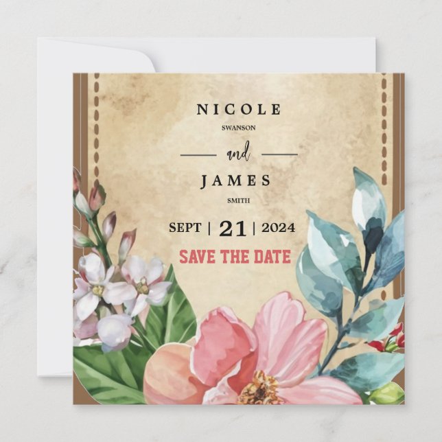 Reserve A Data Rustic Look Watercolor Floral (Frente)