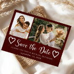 Reserve A Data Rustic modern 2 photo burgundy wedding<br><div class="desc">Modern handwritten script doodle hearts rustic burgundy save the date wedding with 2 engagement photos.                Suitable for summer autumn fall or winter weddings.</div>