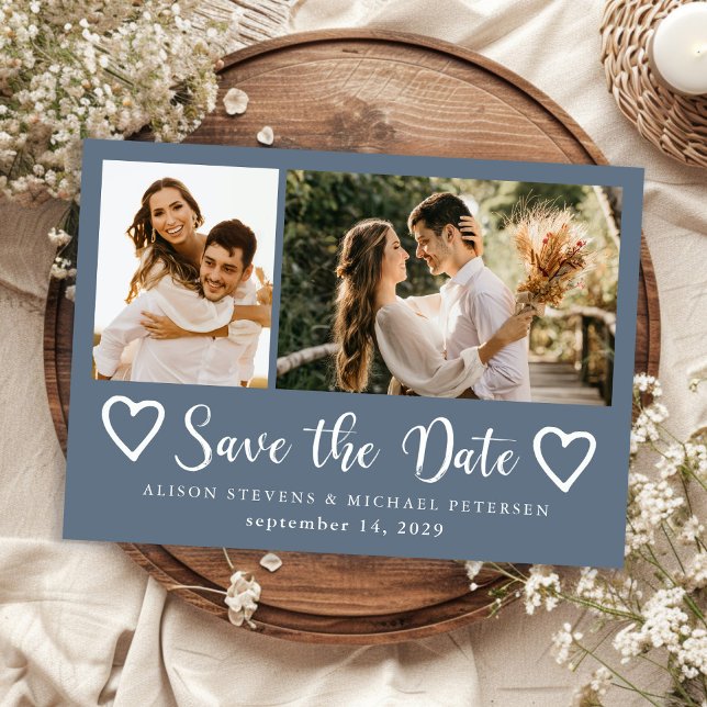 Reserve A Data Rustic modern 2 photo dusty blue wedding  (Criador carregado)