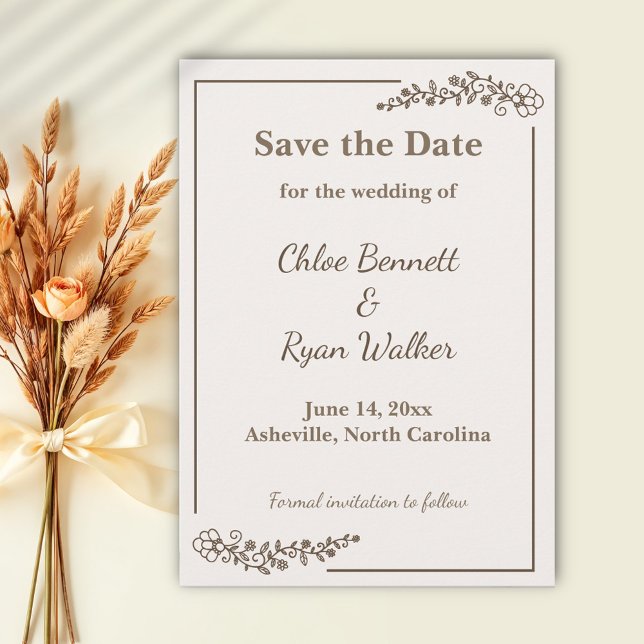 Reserve A Data Rustic Monocrome Floral Salvar a Data (Criador carregado)