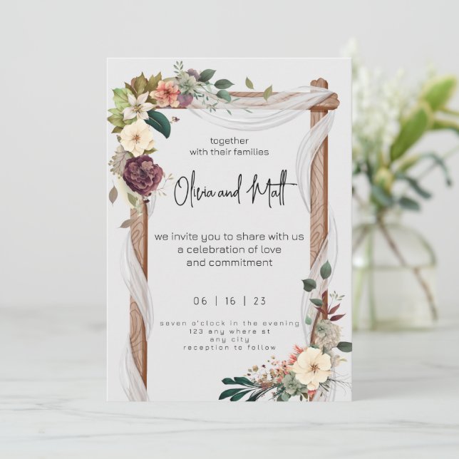 Reserve A Data Rustic Neutral Boho Floral Invitation Rust (Em pé/Frente)