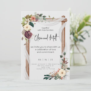 Reserve A Data Rustic Neutral Boho Floral Invitation Rust