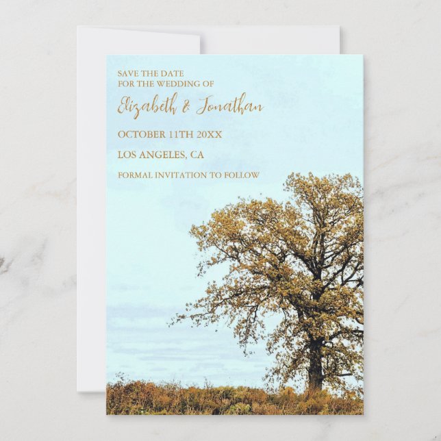 Reserve A Data Rustic Oak Tree Autumn Wedding (Frente)