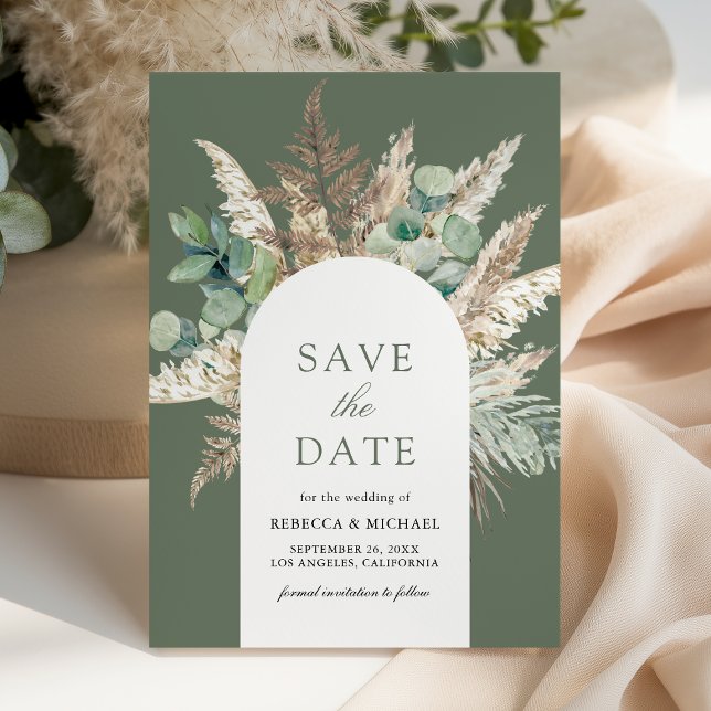 Reserve A Data Rustic Pampas Eucalyptus Arch Sage Green Wedding (Criador carregado)