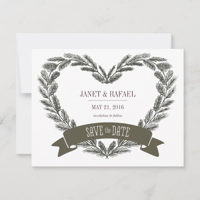 Reserve A Data Rustic Pine Heart Save the Date Card (Frente)
