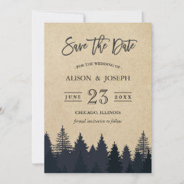 Reserve A Data Rustic Pine Trees Kraft Casamento Salva Data