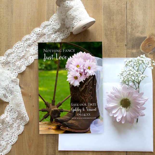 Reserve A Data Rustic Pink Daisies Cowboy Boots Western Wedes (Criador carregado)