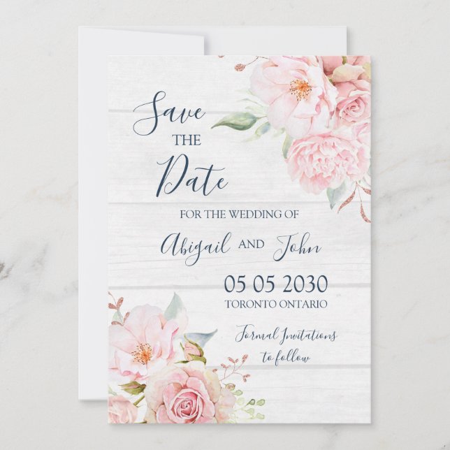 Reserve A Data Rustic Pink Floral Spring Save the Date Card (Frente)