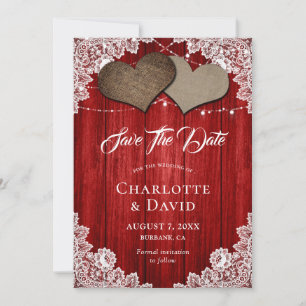 Reserve A Data Rustic Red Burlap Lace Weding The Date Card