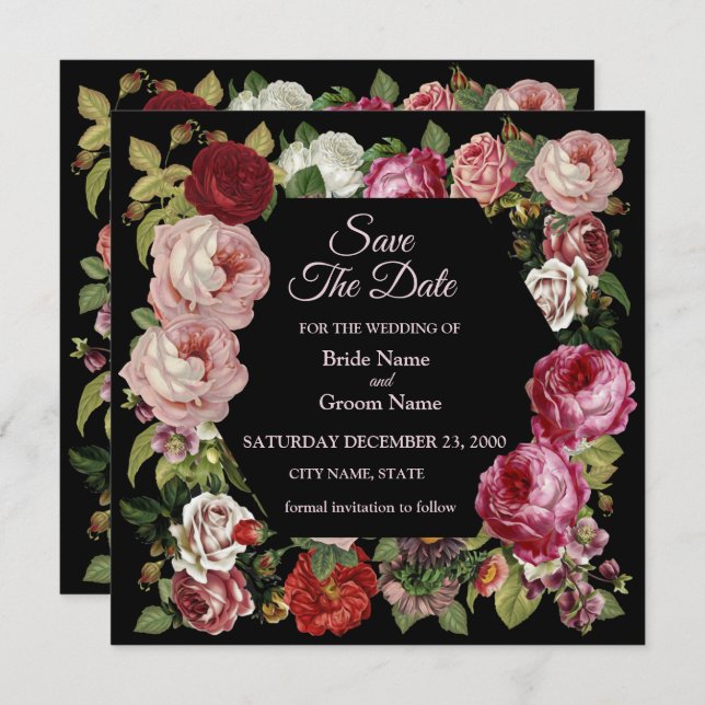 Reserve A Data Rustic Red Pink Floral Greenery Black (Frente/Verso)