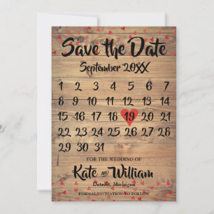 Reserve A Data Rustic Ruby Red Love Heart Calendar Salvar Data