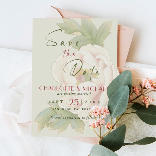 Reserve A Data Rustic Sage e Blush Peony Casamento Salvem a Data (Criador carregado)