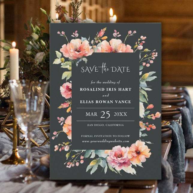 Reserve A Data Rustic Sage Green Floral Monograma Salvar Data (Rustic Sage Green Floral Monogram Save the Date)