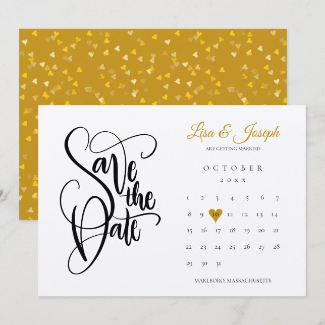 Reserve A Data Rustic Salve a Data Calendar Dourado Love Heart (Frente/Verso)