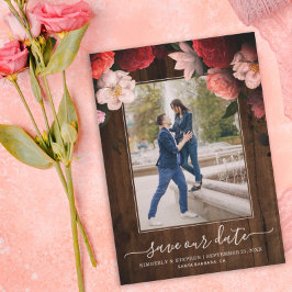 Reserve A Data Rustic Save our Date Coral Burgundy Foto Floral