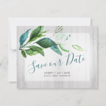 Rustic Save the Date Watercolor Wood and Leaves