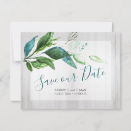 Reserve A Data Rustic Save the Date Watercolor Wood and Leaves