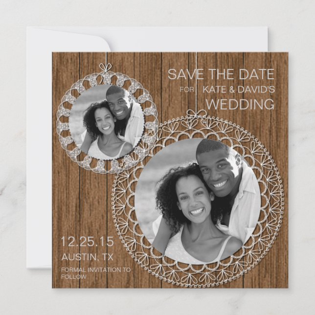 Reserve A Data Rustic Shabby Country Weding Photo Save The Date (Frente)