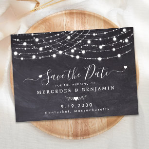 Reserve A Data Rustic String Lights Chalkboard Slate Wedding