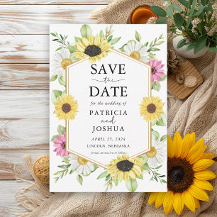 Reserve A Data Rustic Sunflower Save the Date Wedcard