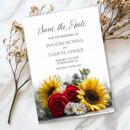 Reserve A Data Rustic Sunflowers and Roses Wedding Save the Date