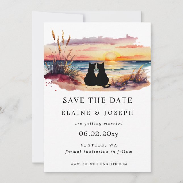 Reserve A Data Rustic Sunset Beach Save The Date Cards (Frente)