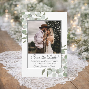 Reserve A Data Rustic Watercolor Eucalyptus Square Photo Wedding