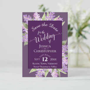 Reserve A Data Rustic Watercolor Lilacs Calliografia Plum Casamen