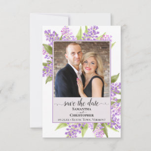 Reserve A Data Rustic Watercolor Lilacs & Photo Lavanda Casamento