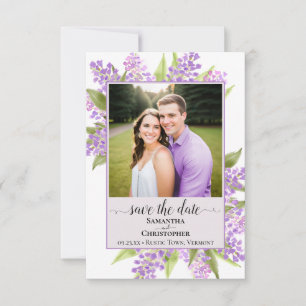 Reserve A Data Rustic Watercolor Lilacs & Photo Lavanda Casamento