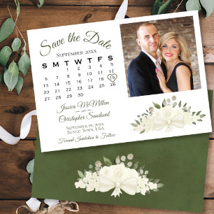 Reserve A Data Rustic White Roses Boho Calendar e Foto Casamento
