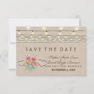 Reserve A Data Rustic Wild Flowers Linen Wedding Salvar Data