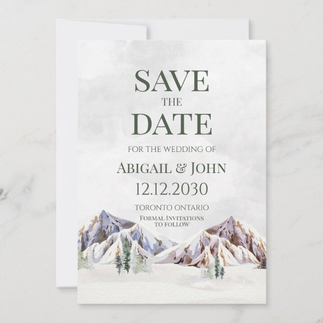 Reserve A Data Rustic Winter Mountain Wedding Save the Date Card (Frente)