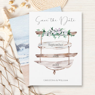 Reserve A Data Rustic Wood Beach Sinal Watercolor Floral